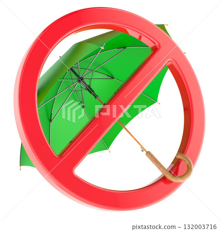Green umbrella with forbidden sign. 3D rendering 132003716