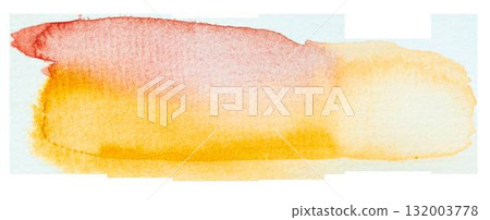 Vibrant watercolor brush stroke with red and yellow gradient on white background 132003778