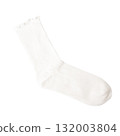Single white cotton sock on plain background 132003804