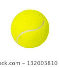 Bright yellow tennis ball on black background showing texture and detail 132003810