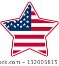 Star-shaped american flag design with red outline and white stars 132003815