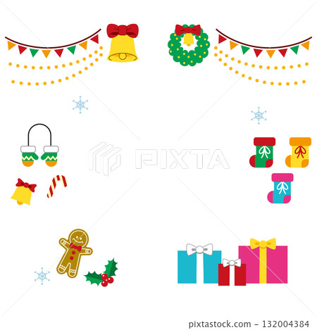 Cute Christmas illustration set (decorations, bells, wreaths, garlands, presents) No text, no background Cute Christmas illustration set (decorations, bells, wreaths, garlands, presents) No text, no background 132004384