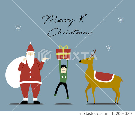Stylish Christmas illustration set (Santa, reindeer, presents) with text and background Stylish Christmas illustration set (Santa, reindeer, presents) with text and background 132004389