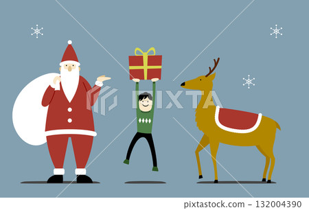Stylish Christmas illustration set (Santa, reindeer, presents) with no text and background Stylish Christmas illustration set (Santa, reindeer, presents) with no text and background 132004390