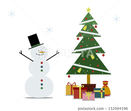 時尚的聖誕插圖集（禮物、聖誕樹、雪人）無文字、無背景 132004396