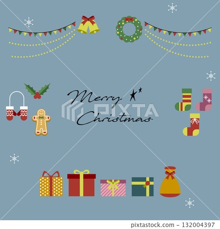 時尚的聖誕插圖集(裝飾品、鈴鐺、花圈、花環、禮物),帶有文字和背景 時尚的聖誕插圖集(裝飾品、鈴鐺、花圈、花環、禮物),帶有文字和背景 132004397