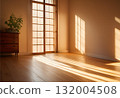 Light and shadow through door reflecting shapes on wall.AI Generated 132004508