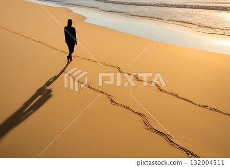 Human shadow cast gently across sandy ground.AI Generated 132004511