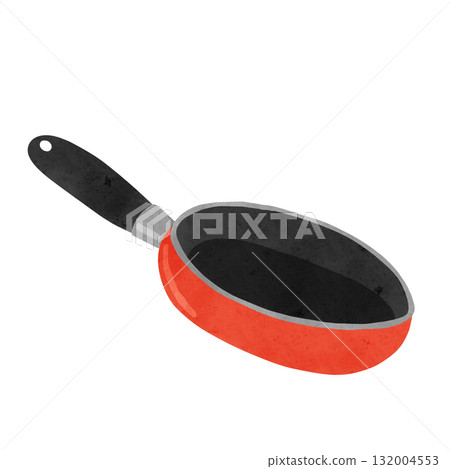 Orange frying pan watercolor hand-drawn illustration 132004553