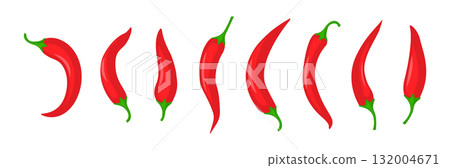 Red chili spicy pepper. Hot chili spice pepper vector icon illustration paprika cooking background 132004671