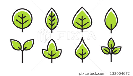 Leaf vector design line icon. Green line leaf plant outline symbol nature Leaf vector design line icon. Green line leaf plant outline symbol nature 132004672