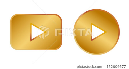 Play gold button vector icon. Round arrow gold play button Play gold button vector icon. Round arrow gold play button 132004677