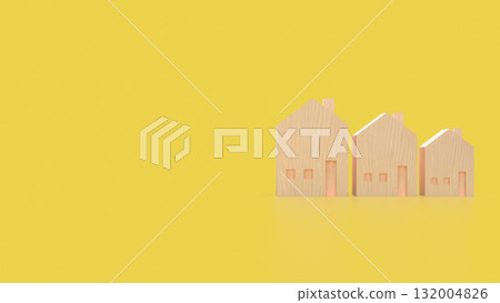 The Wood House On yellow Background for Property or Building concept 3d Render. The Wood House On yellow Background for Property or Building concept 3d Render. 132004826