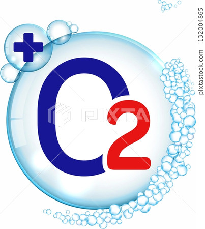 Blue and red CO2 sign in water bubbles. Blue and red CO2 sign in water bubbles. 132004865