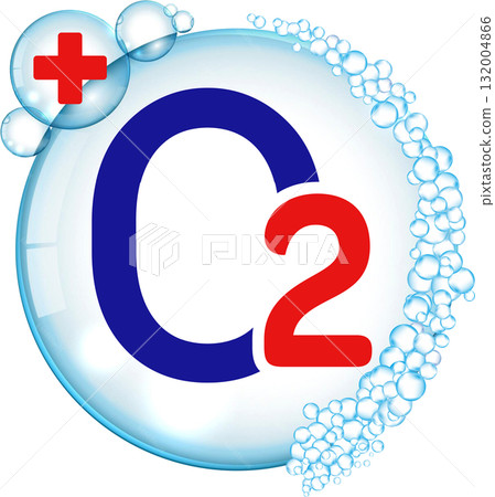 Blue and red CO2 sign in water bubbles. Blue and red CO2 sign in water bubbles. 132004866