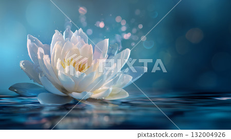 靜靜綻放的睡蓮～水面反射的神秘光芒～ 132004926