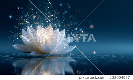 靜靜綻放的睡蓮～水面反射的神秘光芒～ 132004927