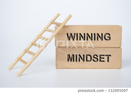 Wooden blocks showing WINNING MINDSET text for motivation and achievement. 132005097