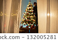 Shadows On Man Over The Tent Making Decorating Christmas Tree 132005281