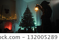 Mysterious Hooded Man Believes In Christmas In His Dark Room At Night 132005289