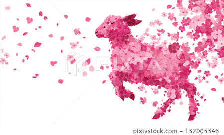 用櫻花花瓣繪製的優雅水彩插圖 - 新年賀卡材料 2027 羊 用櫻花花瓣繪製的優雅水彩插圖 - 新年賀卡材料 2027 羊 132005346