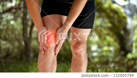 Fitness injury, knee pain and person massage inflammation problem, workout mistake or nature running fatigue. Red glow, woods exercise or hurt closeup runner with cardio fail, strain or legs accident Fitness injury, knee pain and person massage inflammation problem, workout mistake or nature running fatigue. Red glow, woods exercise or hurt closeup runner with cardio fail, strain or legs accident 132005794