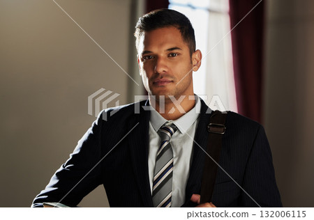 Portrait, business man and lawyer vision of a legal associate in office ready for corporate law. Businessman, company employee and smart notary advocate with consultant and professional success Portrait, business man and lawyer vision of a legal associate in office ready for corporate law. Businessman, company employee and smart notary advocate with consultant and professional success 132006115
