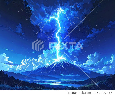 夜空中閃爍的閃電插畫 132007457