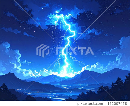 夜空中閃爍的閃電插畫 132007458