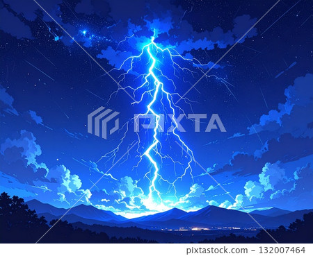 夜空中閃爍的閃電插畫 132007464