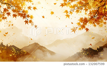 Autumn Japanese-style scenery with autumn leaves and mountain ranges 132007599