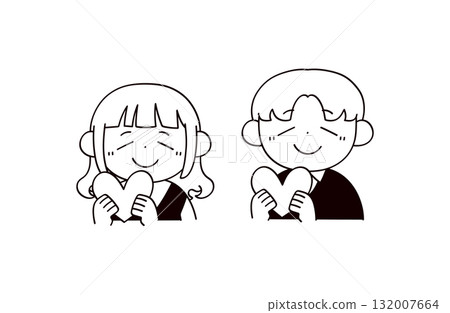 兩個男人和女人牽著心的插圖 兩個男人和女人牽著心的插圖 132007664