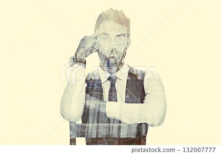 Business man portrait, development double exposure and employee with construction overlay. Corporate, old school and city architect face with confidence from job and career with skyline and cityscape Business man portrait, development double exposure and employee with construction overlay. Corporate, old school and city architect face with confidence from job and career with skyline and cityscape 132007777