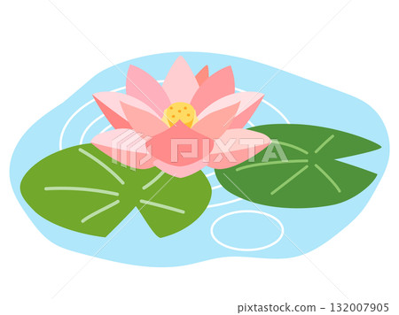 粉紅色睡蓮漂浮在池塘中的插圖 粉紅色睡蓮漂浮在池塘中的插圖 132007905