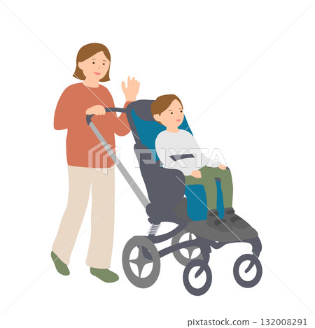 Mother greets boy in buggy 132008291