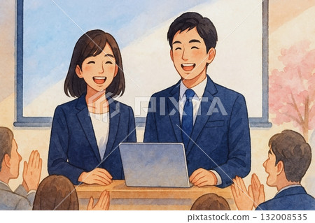 年輕員工在簡報過程中微笑。 年輕員工在簡報過程中微笑。 132008535