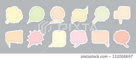 Comics speech bubbles in various shapes set. Blank banner for text, dialog message. Chat talk, cloud balloon, rough paper, ripped torn edge, dots texture. Talking sign grunge irregular silhouette 132008697