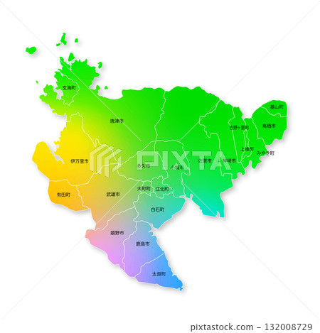 Saga prefecture and municipalities map 132008729