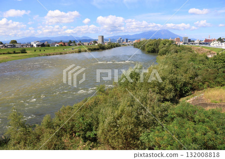 Mount Iwate as seen from Minami Ohashi Bridge in Morioka City 132008818