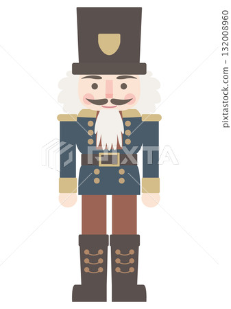 A vector illustration of a muted-colored nutcracker and a soldier in a navy blue military uniform A vector illustration of a muted-colored nutcracker and a soldier in a navy blue military uniform 132008960