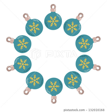 Simple festive round frame with Christmas decor. The simple vector design perfect for Christmas and New Year decorations or holiday greetings. 132010168