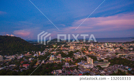 Aerial view of majestic Khao Rang viewpoint at twilight. Aerial view of majestic Khao Rang viewpoint at twilight. 132010333