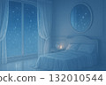 A room with a white bed and blue interior 132010544