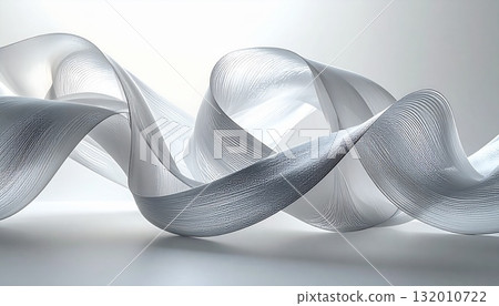 Abstract art of metallic ribbons floating in soft light Abstract art of metallic ribbons floating in soft light 132010722