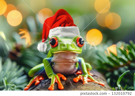 Festive frog enjoying the season, perfect for creative projects, social posts, and online stores 132010792