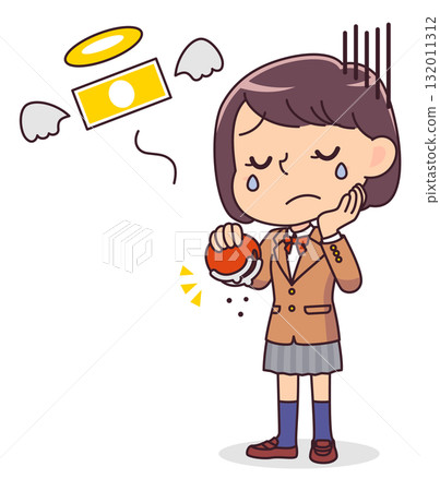 一名女學生因錢包空了而傷心的插圖 一名女學生因錢包空了而傷心的插圖 132011312