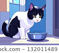 一隻貓喝水的插圖 132011489