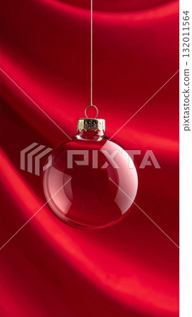 Transparent Christmas Ornament on Dark Red Background 132011564