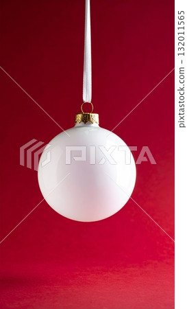 Transparent Christmas Ornament on Dark Red Background 132011565