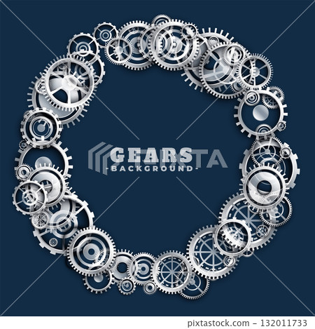 3d style metallic cog and gear wheel frame background design 132011733